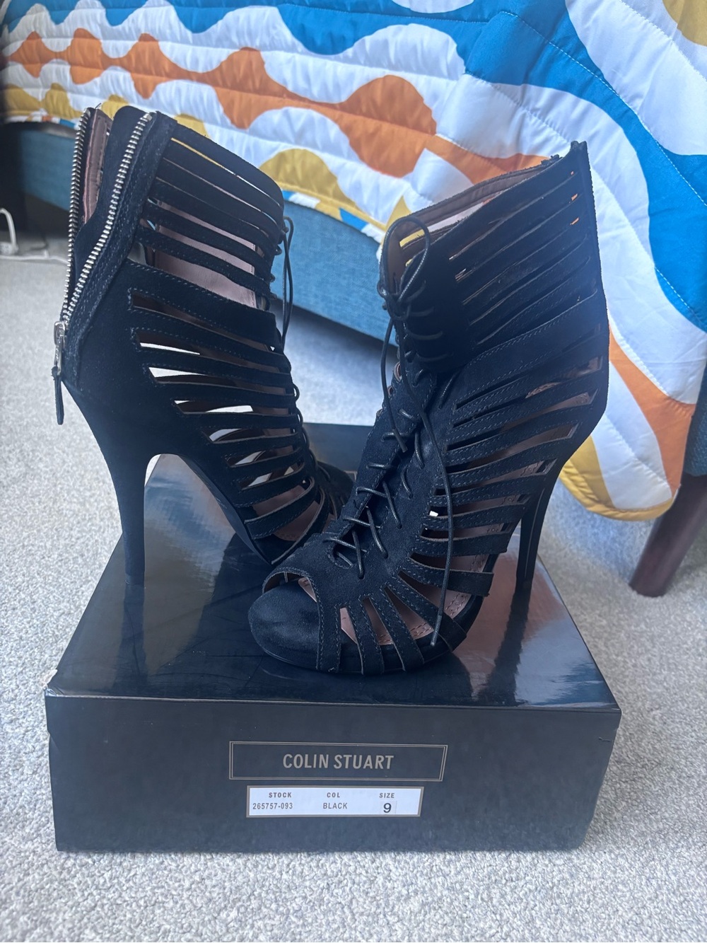 Colin Stuart Black Strappy Lace-Up Stiletto Sandals